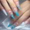 24pcs Long Coffin False Nails Glitter Blue Stick on Nails White Press on Nails Rhinestone Flower Glue-on Nails Removable Full Cover Acrylic Fake Nails Set Women Brides Nail Art Accessories