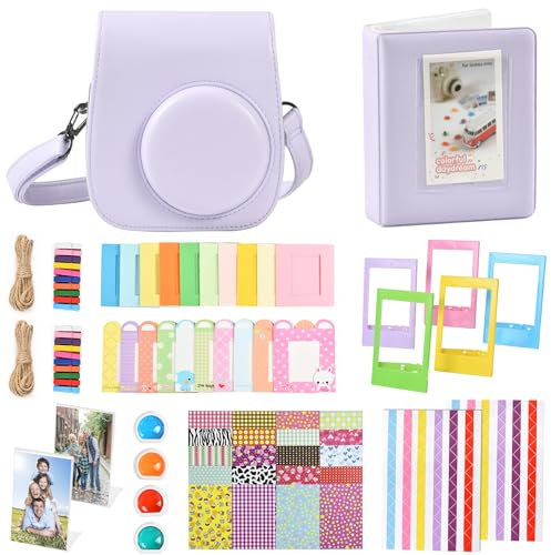 KIKIGOAL Instant Mini 12 Accessories Compatible with Instax Mini 12,Includes Camera Case/Photo Album/Filters/Wall Hanging Frames/Stickers (Purple)