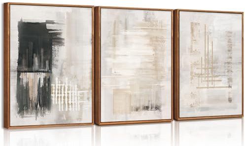TOARTi Modern Abstract Canvas Wall Art, Set of 3 Framed Art Prints, Black and White Large Wall Painting, 12x16inch Neutral Minimalist Wall Decor for Living Room, Bedroom, Dining Room, Office, Bathroom