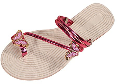 Scarpe da donna nere stivaletti estivi, farfalla, copertina, dita dei piedi, fondo di paglia, sandali da spiaggia piatti da donna con plateau, rosa intenso, 39 EU Larga