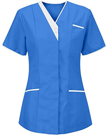 Kasacks Damen Pflege - Schlupfkasack Damen Kurzarm Kasack Berufskleidung T Shirt V Ausschnitt Bluse Tops mit Taschen Krankenpflege Altenpflege Pflegekasack Medizinisch Schlupf-Kasack