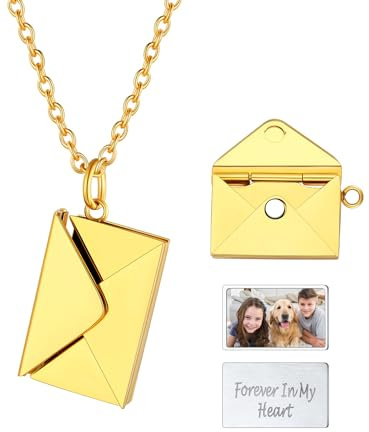 U7 Damen Mädchen Umschlag Anhänger Halskette mit Briefumschlag Kette Liebesbrief Geständnis Medaillon Kette mit Foto/Gravur Envelope Locket aus Edelstahl/Kupfer Modeschmuck für Muttertag Geburtstag