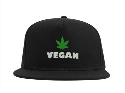 Vegan Marihuana Leaf Ganja Snapback Cap Bestickte Fullcap Herren Mütze Schwarz, Schwarz , Einheitsgröße