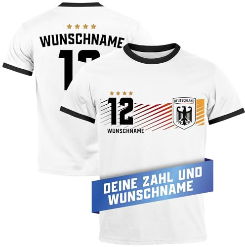 MoonWorks® Herren T-Shirt Deutschland Trikot EM 2024 Fußball personalisiert Fanshirt Retro Deutschlandshirt weiß-schwarz L