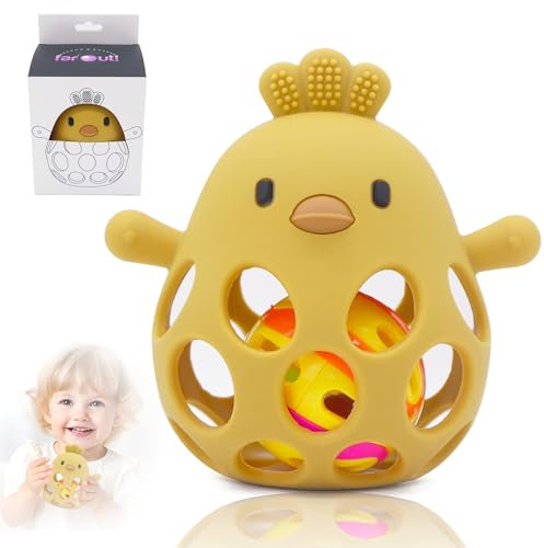 farout Montessori Beißring & Rassel für Babys - Sensorik Spielzeug ab 0 Monate, Zahnungshilfe & Greifball - Geschenk für Jungen & Mädchen