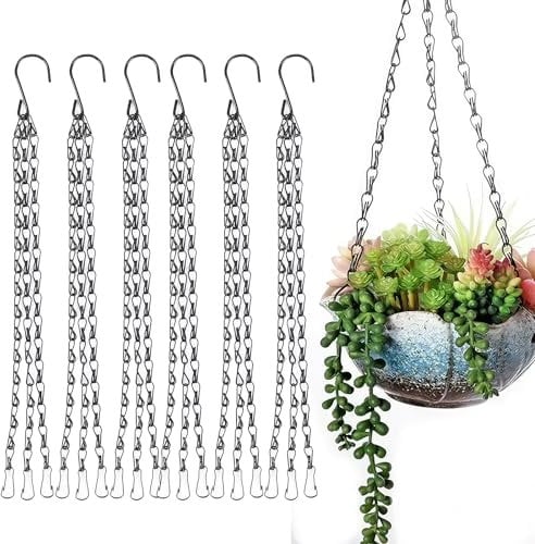 EASONGEE 6pcs Heavy Duty Hanging Basket Chains, 3 Point Hanging Chains with Clip, 16 Metal Flower Pot Chains 3-Leg Plant Hanging Chains for Flower Pot Bird Cage Feeder Ornaments Lanterns