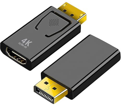 2 Pezzi Adattatore DisplayPort a HDMI 4K, Connettore Maschio DP a Femmina, Adatto per TV, HDTV, Monitor e Proiettori, Compatibile Con PC e Laptop, Plug & Play, Design Compatto
