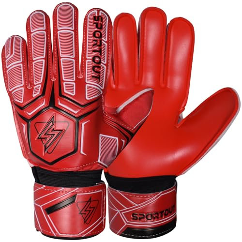 Sportout Torwarthandschuhe mit Fingersave, Fußballhandschuhe, Torwarthandschuhe Herren, 4mm Latex, für Kinder, Erwachsene und Jugendliche (Rot, 6)