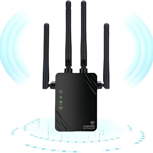 Répéteur WiFi, 2024 Nouveau Amplificateur WiFi, amplificateur WiFi 1200mbps, amplificateur WiFi bi - Bande 5ghz et 2.4GHz, Mode répéteur/routeur/AP, 4 antennes, idéal pour la Maison et Le Bureau