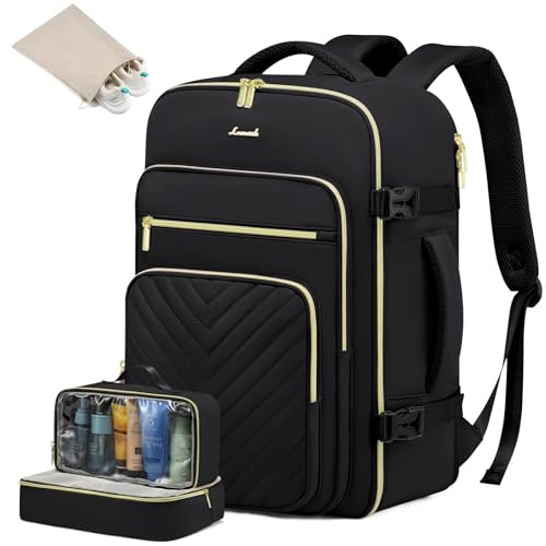 LOVEVOOK Handgepäck Rucksack Flugzeug, 50L Reiserucksack Damen Groß, Wasserdicht Laptop Rucksack Damen 18 Zoll mit Laptopfach, Travel Backpack Kofferrucksack Weekender Bag für Reise Business, Schwarz