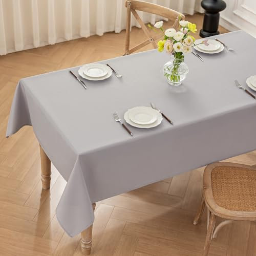 Moonooda Tischdecke Hellgrau Waschbar, 140X240cm Tischdecken Tischtuch aus Polyester, Leicht wasserabweisend mit Lotuseffekt, Dauerhaft Kratzfest für Haus, Hochzeiten, Party