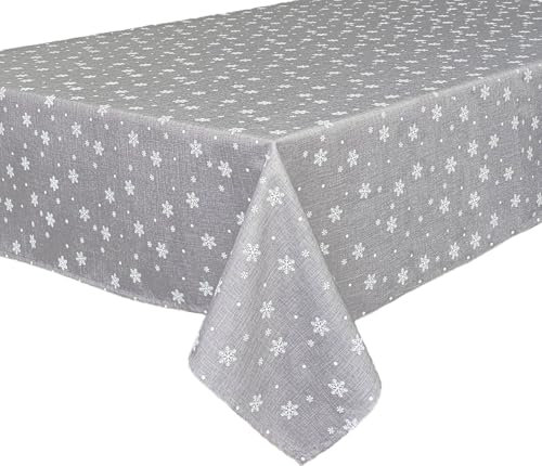 Tischdecke Schnee zu Weihnachten, grau, 130x160 cm rund