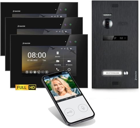 SCHUTZER Balter EVO HD Video Türklingel mit Kamera, 2 Draht Türsprechanlage 1 Familienhaus, 3x7 Zoll Monitore mit Wi-Fi, Full HD, Nachtsicht, Video Gegensprechanlage mit Türöffner, Kamera für Haustür