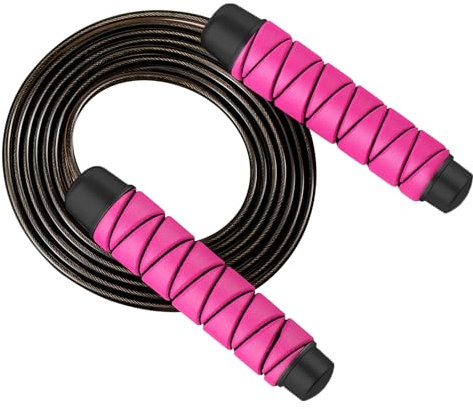 SINOIDEAS Corde à sauter pour adultes et enfants, corde à sauter avec poignées en mousse à mémoire de forme et roulements à billes (rose)