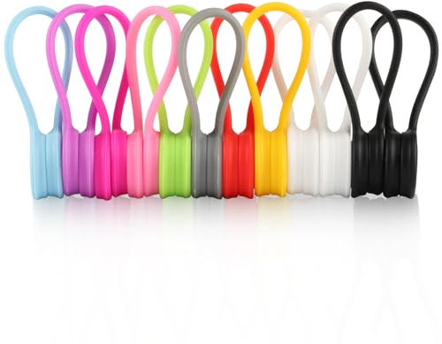 12 Pcs Magnetic Cable Ties, Reusable Silicone Cable Ties Silicone Cable Clips, Multi-Purpose Magnetic Cable Clips Cord Ties Cord Organizer for Cord Management Home Office Wire Cable Manager