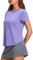 PINSPARK Sport Tshirt Damen Kurzarm Rundhals Sport Tops Lässig Golf UPF 50+ Sportshirt Winter Workout Fitness Funktionsshirt Yoga Shirts Lila XL