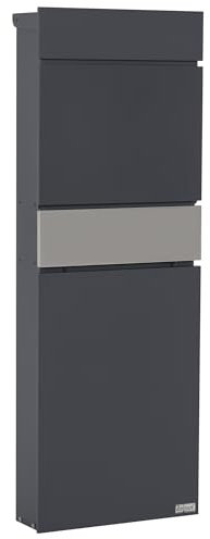 Zelsius Briefkasten mit Zeitungsfach | Postbox in Anthrazit (RAL7016) mit Edelstahl Zeitungsfach | Standbriefkasten mit 2 Schlüsseln und Montagematerial | Briefbox, Postkasten, Hausbriefkasten