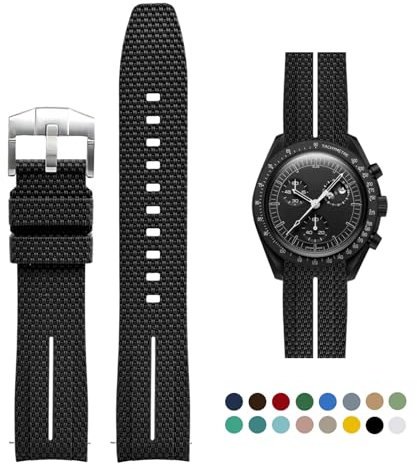 OLLREAR Silikon-Uhrenarmbänder 20mm für Omega x Swatch MoonSwatch/Rolex Watch, Schnellverschluss, Omega Swatch Armband mit Silber Schnalle für Herren Damen, Schwarz&Weiß