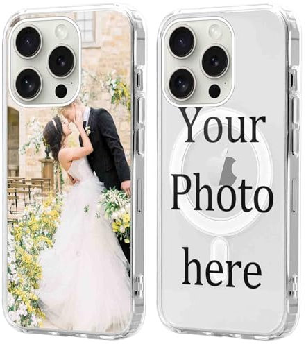 Coiwxmoi Personalisierte Magnetisch Handyhülle für iPhone 15 Pro 6,1'' [Kompatibel mit MagSafe], Klare Personalisiert Hülle mit Bild Foto Text Selbst Gestalten Design Schutzhülle für iPhone 15 Pro