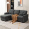Panana 3 Seater Universal Sofabed, Pull Out Sleeper Corner Couch Bed with Storage Chaise. Black Faux Leather (Gray Linen Fabric #2)