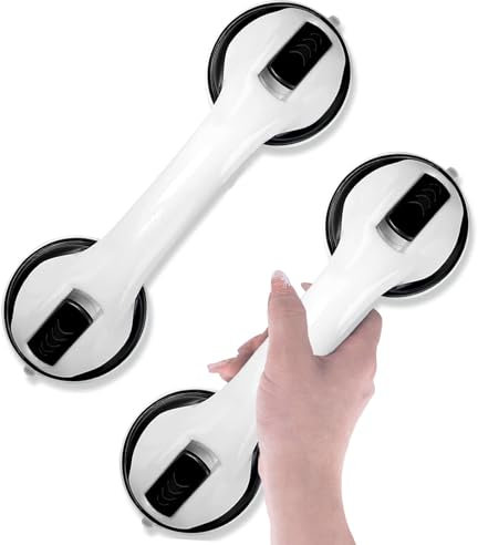 Haltegriffe für Senioren, 2 Stück Saugnapf Dusche, Duschgriff mit Saugnapf, Haltegriffe für Dusche Ohne Bohren, Badewannengriff Stützgriff, Mobiler Haltegriff (Schwarz)