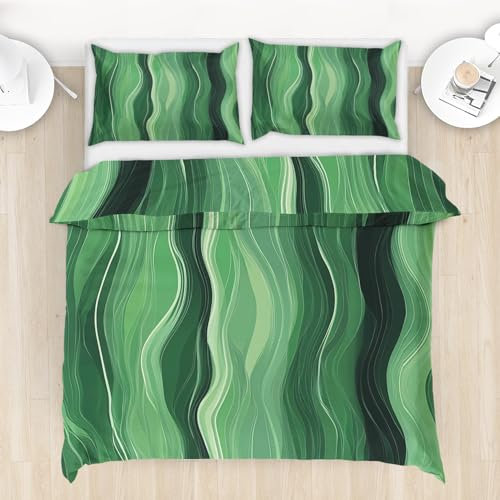 ZaopVrynx KinderBettwäsche 135x200 Wellenlinien Bettwäsche 135 x 200 Kinder Teenager Mädchen Jungen, Grün Bettwäsche-Set 2 Teilig Bettbezug mit Reißverschluss 1 Kissenbezügen
