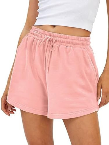 Rayson Short Femme Ete Léger Taille Haute avec Poches Shorts de Sport pour Femmes Taille Élastiquée Réglable Pantalon Court pour Yoga Jogging Running(Rose, L)