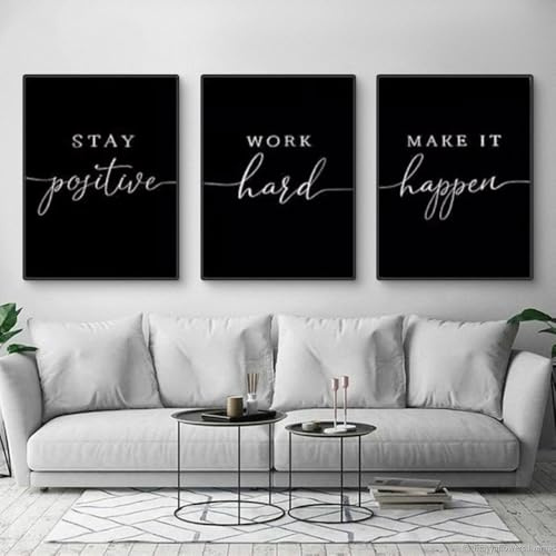 Uixxducc 3er Schwarz Weiß Poster Set Minimalist Inspirational Bilder Set Moderne Leinwand Wandbilder Wohnzimmer Schlafzimmer Wanddeko ohne Rahmen (40x50cm)