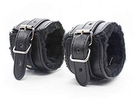 BONDAGERIE® Manette di colore nero per Giochi coppia Hard Nero in ecopelle, regolabile cinturino, accessorio uomo donna lui lei