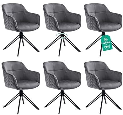Linele® Esszimmerstühle 6er Set Grau mit FEDERKERN - Drehbar & Samtbezug - Hoher Sitzkomfort - Retrostil & einfache Montage - PVC-frei & Oeko-TEX Zertifiziert, inkl. Lieferung an den Wunschort