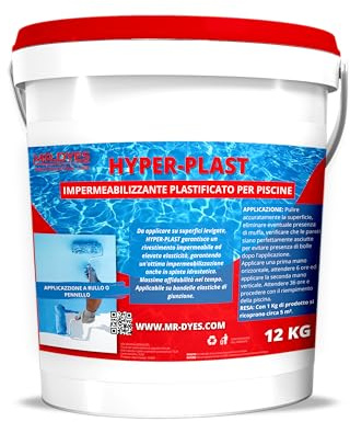 MR.DYES - Hyper-Plast Vernice Impermeabilizzante per Piscine - Rivestimento Plastico, Idrorepellente, Facile Applicazione - Disponibile in Vari Colori e Formati. (Bianco RAL 9010, 12 KG)