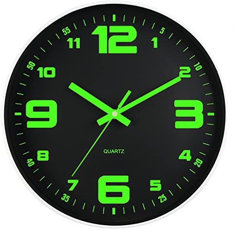 DIYZON Luminous Wall Clock, Silent Non-Ticking 10'' Night Light Wall Clocks Battery Operated, Country Style Wooden Illuminated Wall Clock Decorative for Kitchen, Home, Bedrooms