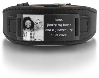 PiercingJak Personalisiertes Lederarmband Herren Damen Armband mit Foto Text Gravur Breite Leder Armbänder verstellbar Fotoarmband Personalisierte Geschenke für Männer Frauen, Schwarz