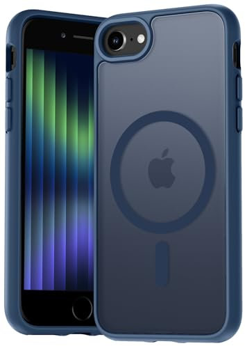 Natiiozie Magnetisch Hülle Kompatibel mit iPhone SE 3/2(2022/2020), iPhone 8/7, Matt Handyhülle Kompatibel mit MagSafe, Stoßfest Kratzfest Schutzhülle Nie Vergilbung Rückseite Dünn Case Dunkelblau