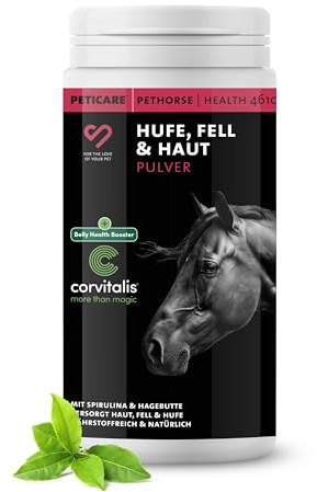 Peticare Polvo Cascos & Pelaje para Caballos | Favorece Cascos Fuertes, Piel Sana y Pelaje Brillante | con biotina, Zinc y levadura de Cerveza | Suplemento Natural | petHorse Health 4610