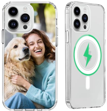 Custom Case for iPhone 14 Pro Max 6.7-inch Compatible with MagSafe Personalized Photo Logo Image Text Magnetic Phone Cover Anti-Yellowing Military-Grade Protection Shockproof Clear Shell,Transparent