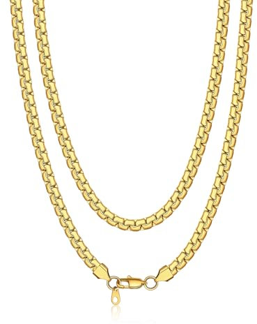 Bandmax Goldkette Frauen Gliederkette 6mm Vergoldete Kette für Damen Platte Venezianierkette Erbskette Herren Kettenbox Briolette Catena Venezianisch Halskette Edelstahl Damen Halsschmuck für Tochter