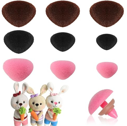 66 Stück Sicherheitsnasen für HäKeltiere,Kunststoff Sicherheitsnasen mit Beflockter Oberfläche,4 Größen und 3 Farben Nasen for Häkeltiere Flocking,für Stofftiere und Puppen(Braun, Rosa, Schwarz)