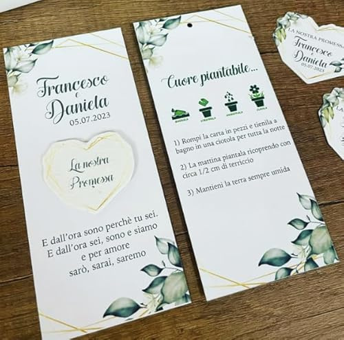 Segnaposti Personalizzabili Piantabili - Set da 10 - Segnaposto con Cuore Stampato in Carta Piantabile, Composto al 100% da Carta Riciclata Mescolata con Semi, Ideali per Ogni Occasione, Misura 7x15cm