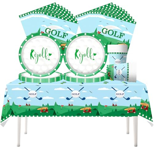 Fuwraixis Golf party tableware, 61 piece Golf Children birthday cutlery, Sports Theme party decoration supplies set, Includes paper cups, plates, napkins and tablecloths(20 guests)