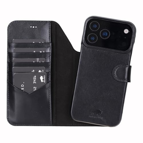 Solo Pelle Lederhülle kompatibel für iPhone 17 Pro in 6.3 Zoll abnehmbare Hülle (2in1) inkl. Kartenfächer geeignet für MagSafe Zubehör (Schwarz)