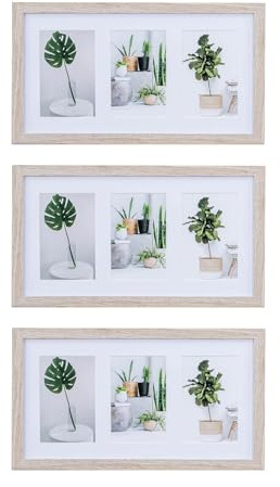 levandeo 3er Set Bilderrahmen Collage 9 Fotos 10x15cm Eiche gekälkt MDF Passepartout Glasscheibe Fotorahmen Fotogalerie