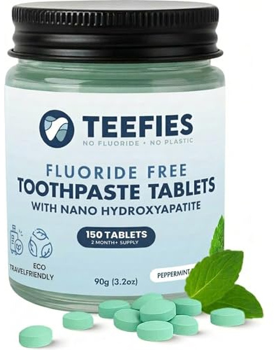 Teefies Nano Hydroxyapatite Toothpaste Tablets – Fluoride-Free, Plastic-Free Oral Care, Peppermint Flavour, Travel Friendly, 150 Tablets