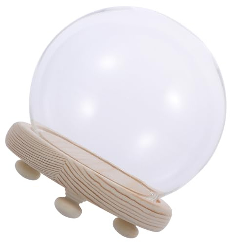 DOITOOL Dôme en Verre Support en Bois à Pieds Ronds 15Cm pour Vitrine et Compositions Préservées