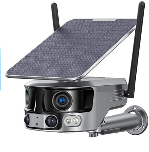 CUDTAPI 4G Solar Panoramic Security Camera Outdoor 4K 180° Ultra Wide View Angle Dual Lens PIR Detection Home CCTV Camera(4K WIFI NO SD Card)