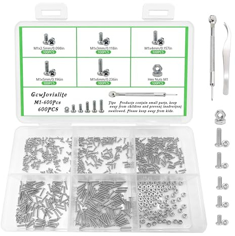 GcwJovialite 600 Stück M1 x 2.5/3/4/5/6 mm Kleine Schrauben Set, Mini Schrauben Muttern Set, Vernickelt Mikro Maschinenschrauben mit Muttern Kreuzschlitzschrauben Für Elektronik Uhrmacher Brillen