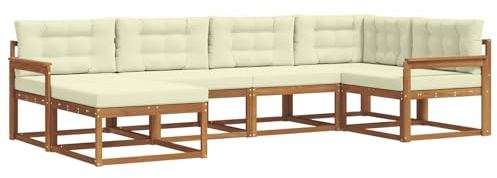 vidaXL Outdoor-Sofagarnitur mit Kissen 6 pcs Natur und Creme, Modernes Outdoor-Sofa, Langlebiges Patio-Sofa, Lounge-Sitzgelegenheit für den Garten, Poolside Couch, Gartenmöbel, Modulares Set