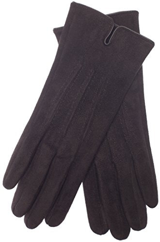 EEM Damen Handschuhe 100% vegan, Velours Optik, weiches elastisches Material, kuscheliges Teddyfleece, schwarz onesize
