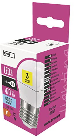 EMOS LED Lampe Mini Globe, 5 W Ersatz für 40 W Glühbirne, E27 Sockel, Helligkeit 470 lm, Kaltweiß 6500 Kelvin, 30000 h Lebensdauer, CRI min. 80, 250° Abstrahlwinkel