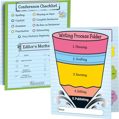 Really Good Stuff Writing Process Tri-Fold 3-Pocket Student Folders. 9.5 x 12 - Set of 12 - Bulk School Supplies, Take Home Organizer for Students, Classroom Essentials l Grade 1-5